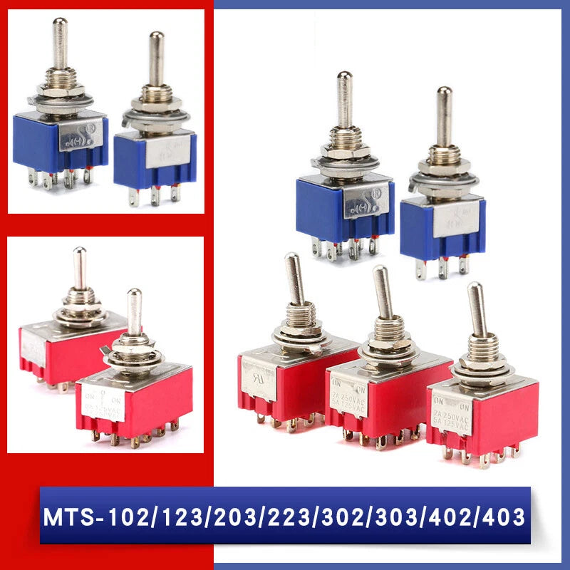 MTS Series Toggle Switch SPDT — 3/6/9/12 Pin, 2/3 Position, ON-ON & Momentary, AC 2A 250V 5A 120V
