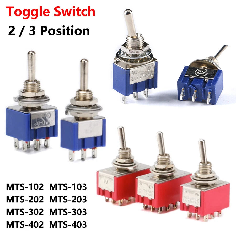 MTS Series Toggle Switch 3–12 Pin | On-On / On-Off-On | Blue & Red