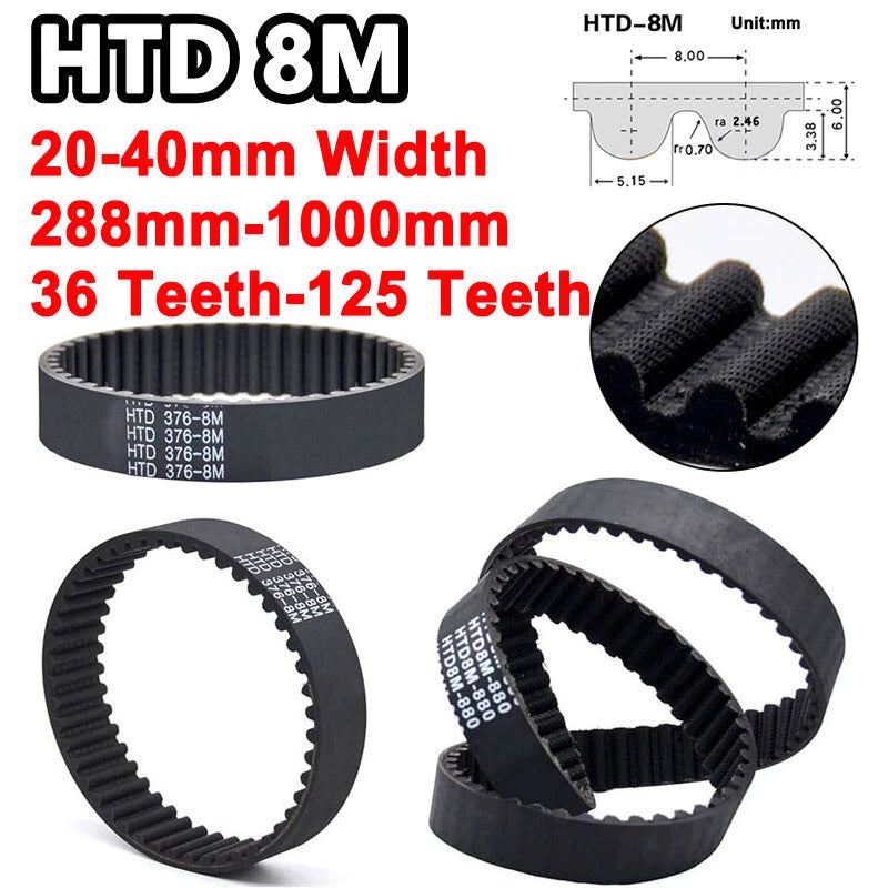 HTD 8M Timing Belt — 8mm Pitch, 20/25/30/40mm Width, 288–1000mm
