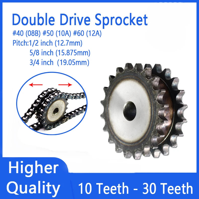 #40 08B #50 10A #60 12A Chain Sprocket 10T - 30T Double Row Tooth Roller Chain