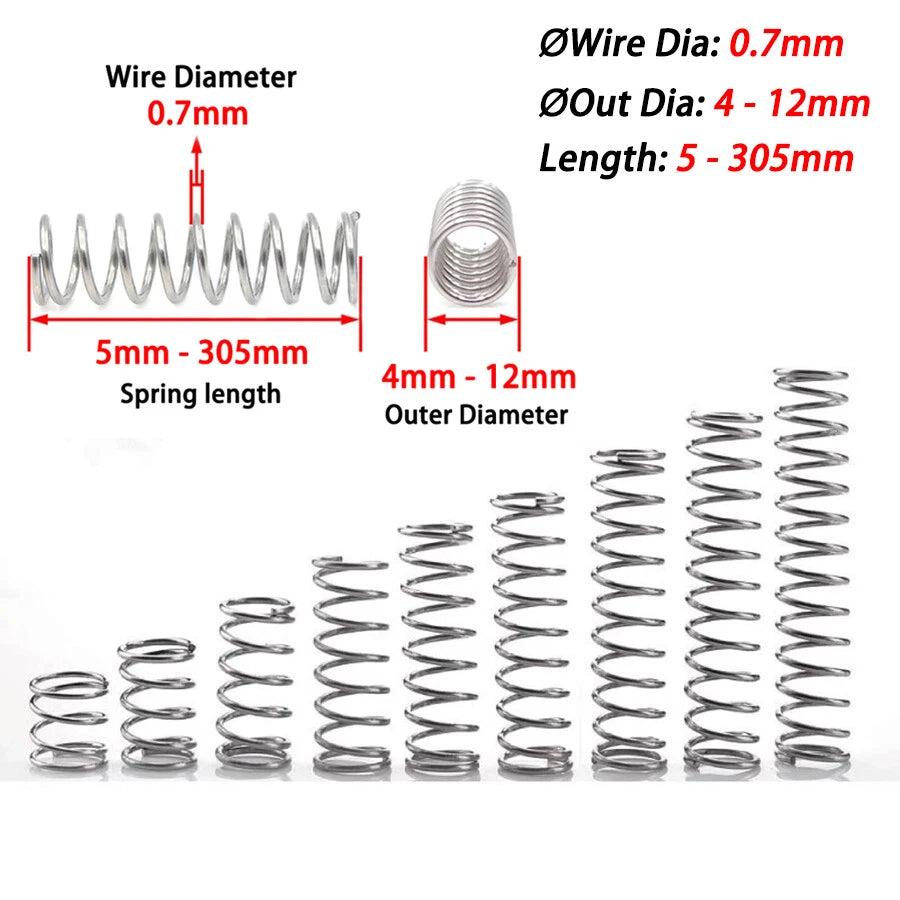 Compression Spring Wire Dia 0.7mm 304 Stainless Steel Pressure Spring 5mm-305mm