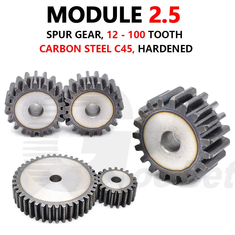 Mod 2.5 Spur Gear C45 Steel 12 to 100 Tooth Motor Pinion Cogwheel Hardened Flat