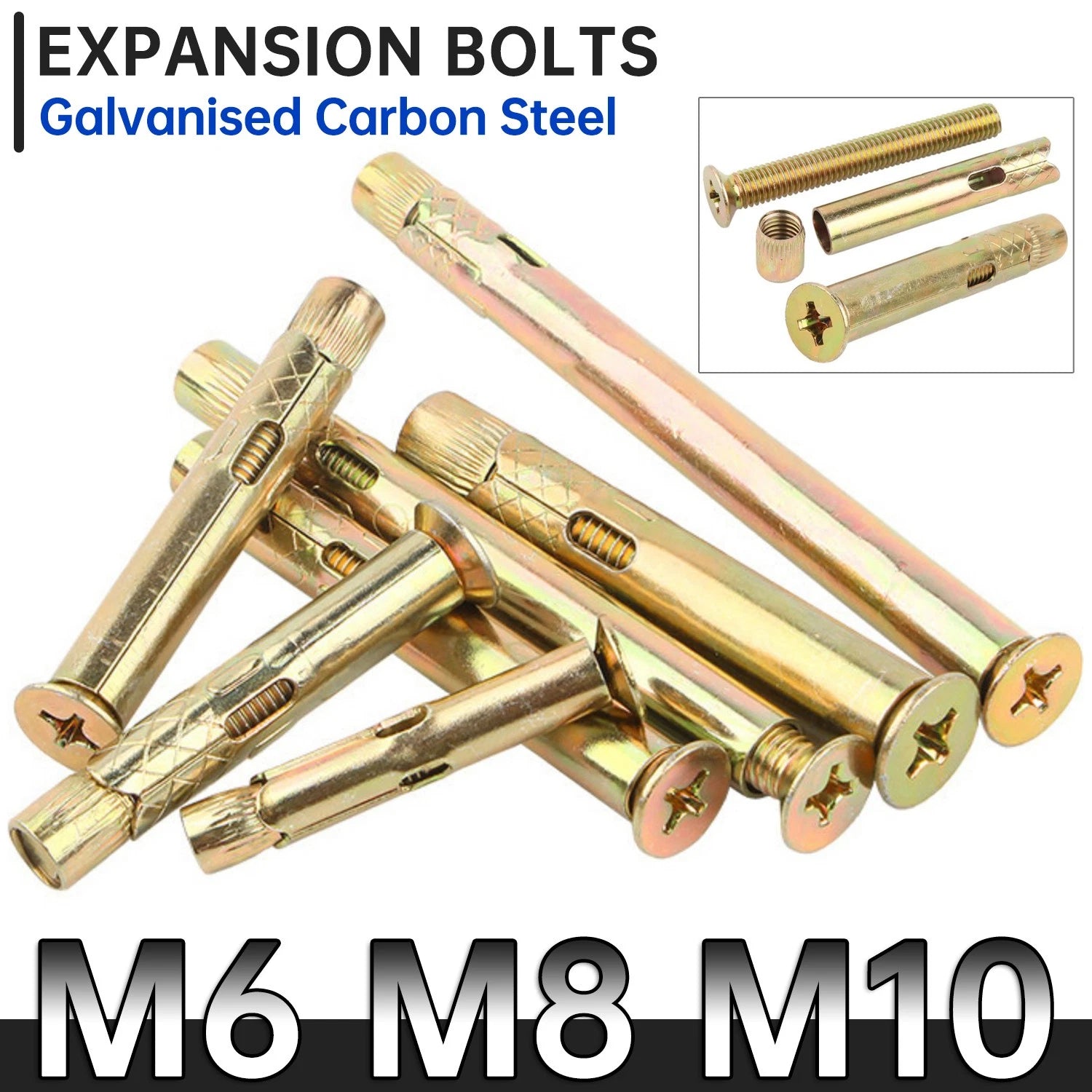 M6 M8 M10 Galvanised Countersunk Head Sleeve Anchor Expansion Bolts