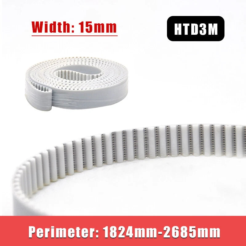 HTD3M Timing Belt 15mm Wide — PU Steel Wire Reinforced, 1815–2685mm Perimeter