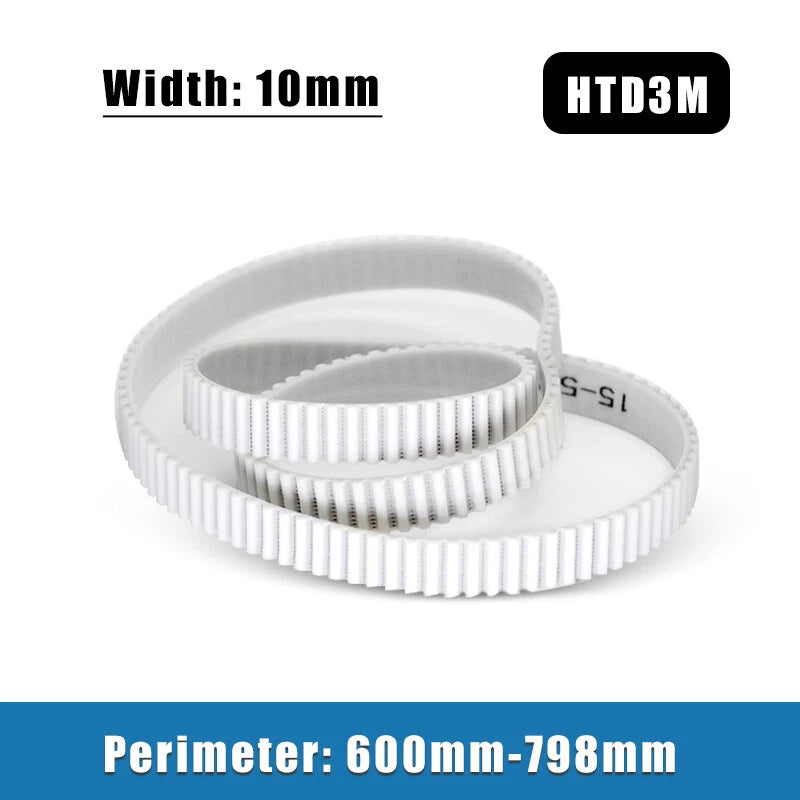HTD3M Closed Loop Timing Belt — PU Steel Wire Reinforced, 10mm Wide, 600–798mm Perimeter