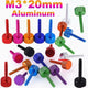 M3 x 20mm Aluminum Knurled Thumb Screws Colorful Hand Grip Knob Bolts