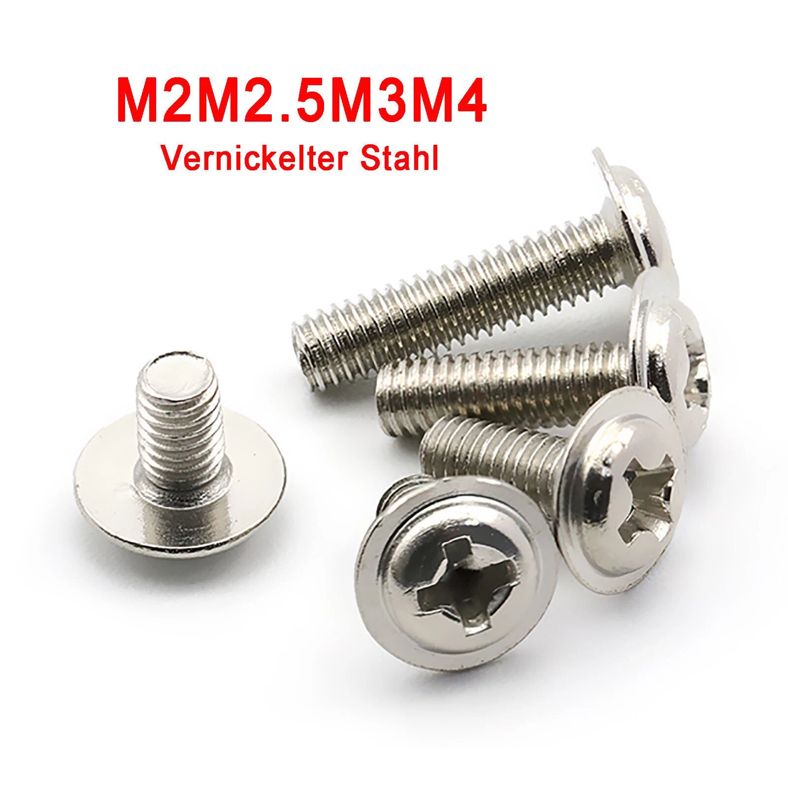 M2 M2.5 M3 M4 Phillips Flanged Button Head Machine Screws – Nickel Plated Steel (Metric, 4 Sizes)