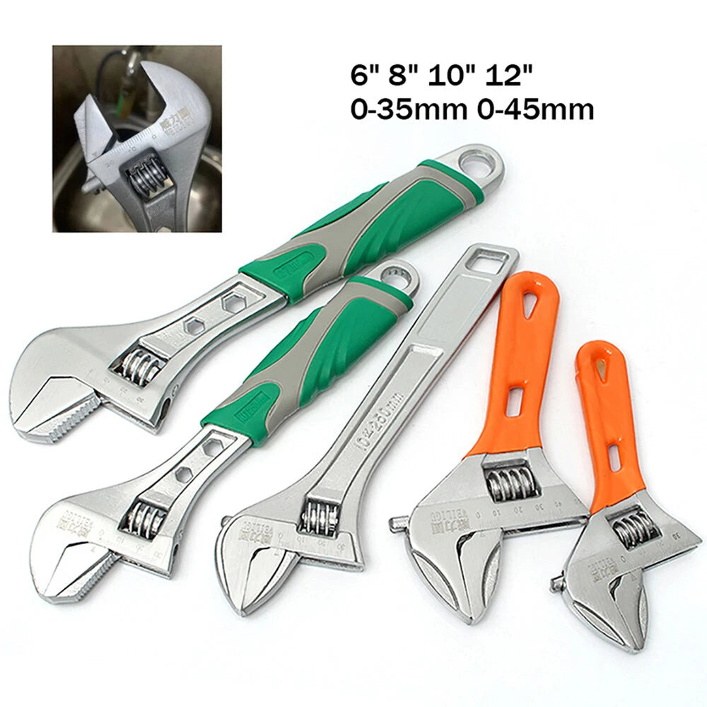 Adjustable Wrench Spanner 8 10" 12" Long 0-25 0-30 0-35 0-37 0-40 0-45mm Opening