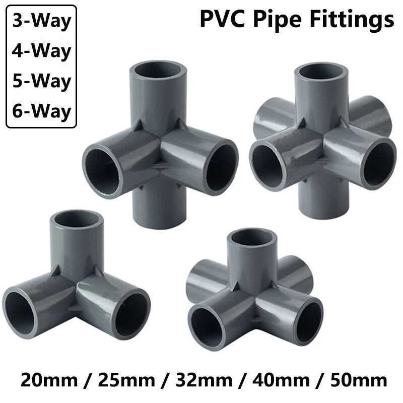 PVC 3 4 5 6-Way Elbow Connector Coupling Pipe Fittings Dia 20 25 32 40 50mm Grey