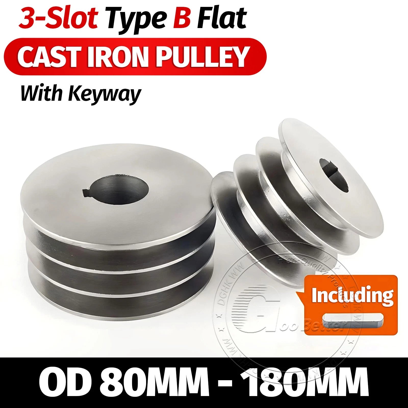 Cast Iron Drive Pulley 3-Groove 3B Flat For V Belt Pulley OD 80mm 90mm - 180mm