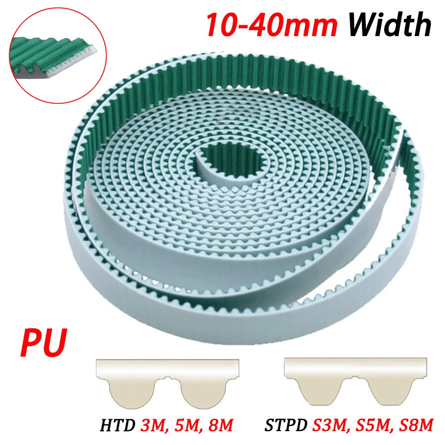 Open Timing Belt HTD 3M 5M 8M & STPD S3M S5M S8M — Cut-to-Length, 10–40mm Wide