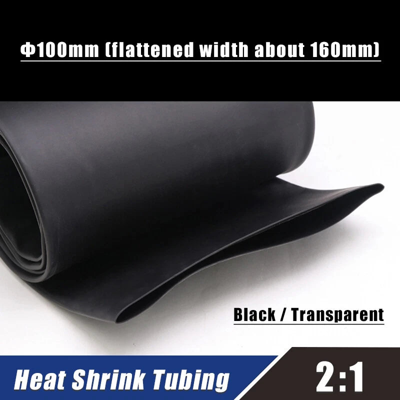 100mm 2:1 Heat Shrink Tubing – Large Diameter Electrical Insulation Sleeve (Black & Transparent)