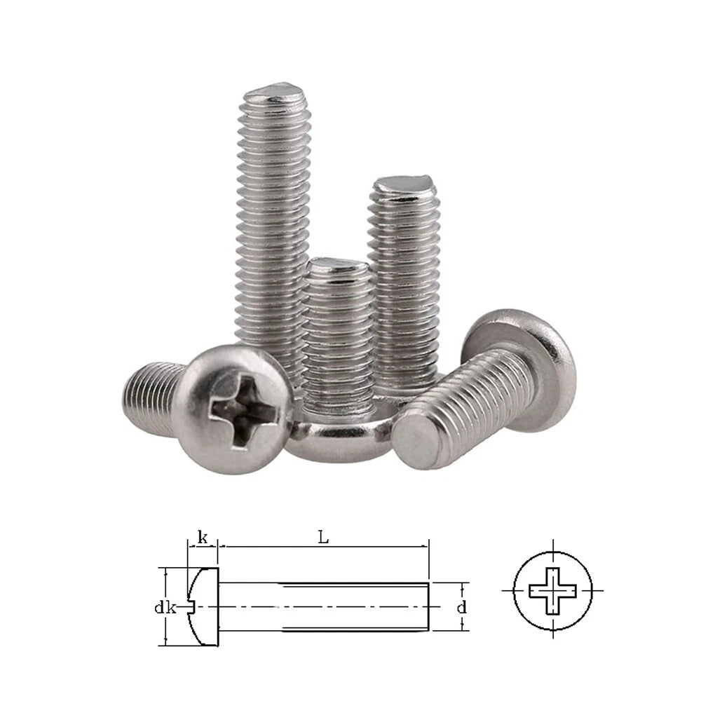 M2 M4 M5 Phillips Pan Head Machine Screws – 304 Stainless Steel, Fully Threaded (Length Under Head)