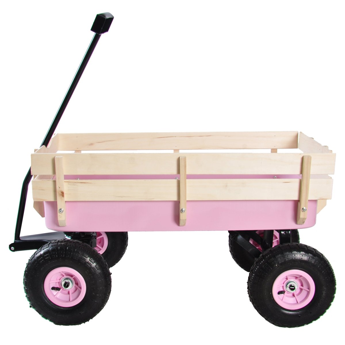 Outdoor Wagon All Terrain Pulling w/Wood Railing Air Tires Garden Cart - HomeDIYer