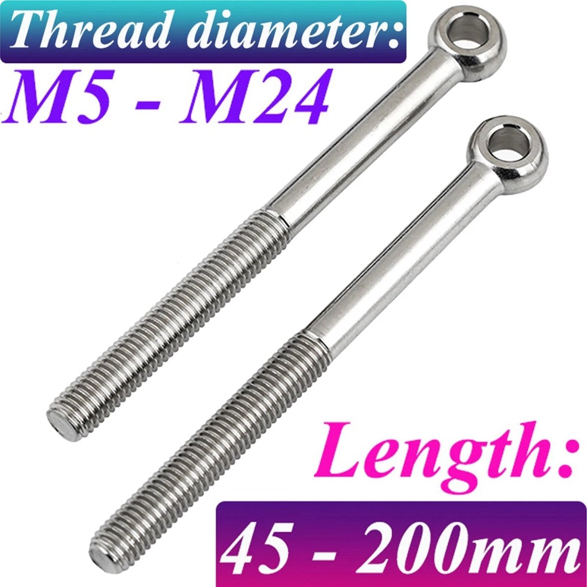 M5 - M24 A2 304 Stainless Steel Partially Threaded Forged Eye Bolts with Rings for Wire Rope & Hanging - HomeDIYer