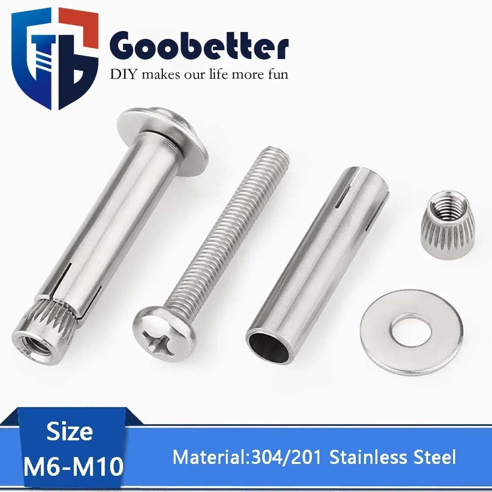 M6 M8 M10 Stainless Steel Expansion Screws — Round Head Phillips Drive, 40–100mm