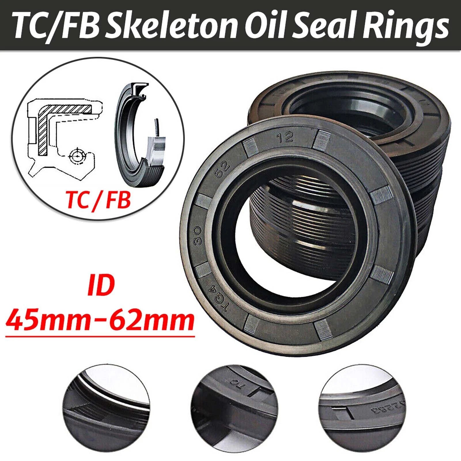 NBR TC Double Lip Oil Seal — 45mm–62mm Bore, Rotation Shaft Seal Ring