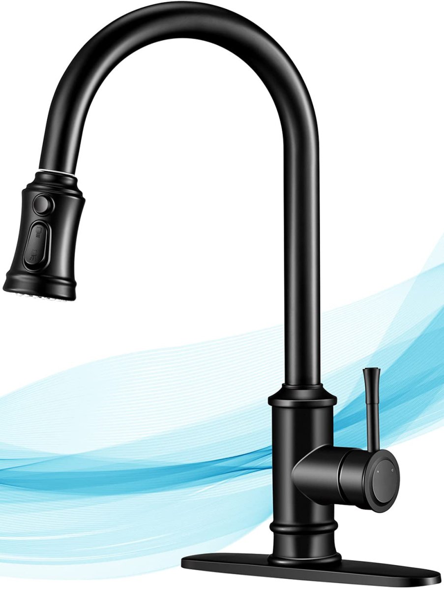 Kitchen Faucet - 3 Modes Pull Down Sprayer Kitchen Tap Faucet Head, Single Handle&Deck Plate for 1or3 Holes, 360° Rotation, Stainless Steel No Lead for RV Bar Home, Black - HomeDIYer