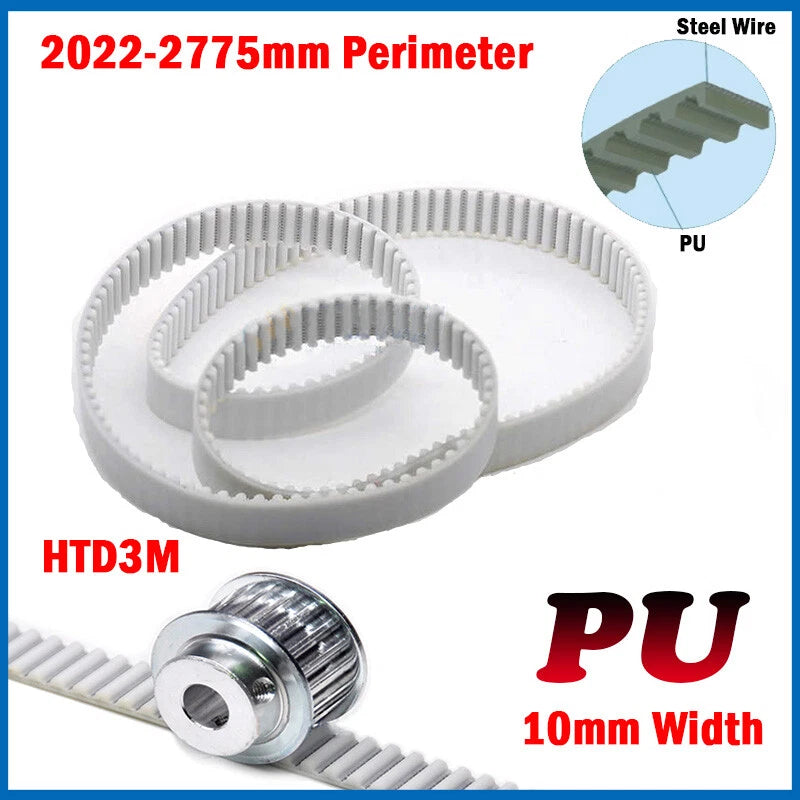 HTD 3M Closed PU Timing Belt 10mm Wide | Steel Wire Core | 2022–2775mm Perimeter