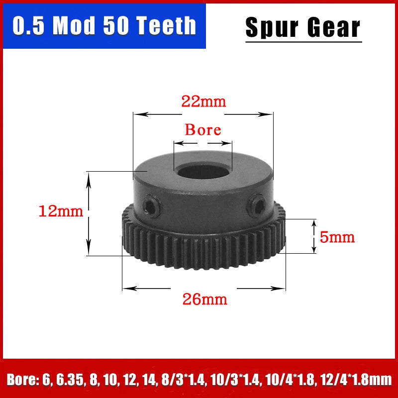 0.5 Mod 50 Teeth Transmission Gears Spur Gear With Step Motor Gears 45# Steel