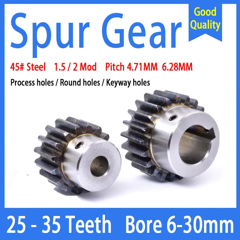 1.5-2 Mod Steel Spur Gear 25-35T Bore 6-30mm Pinion Gear with Step Motor Gear