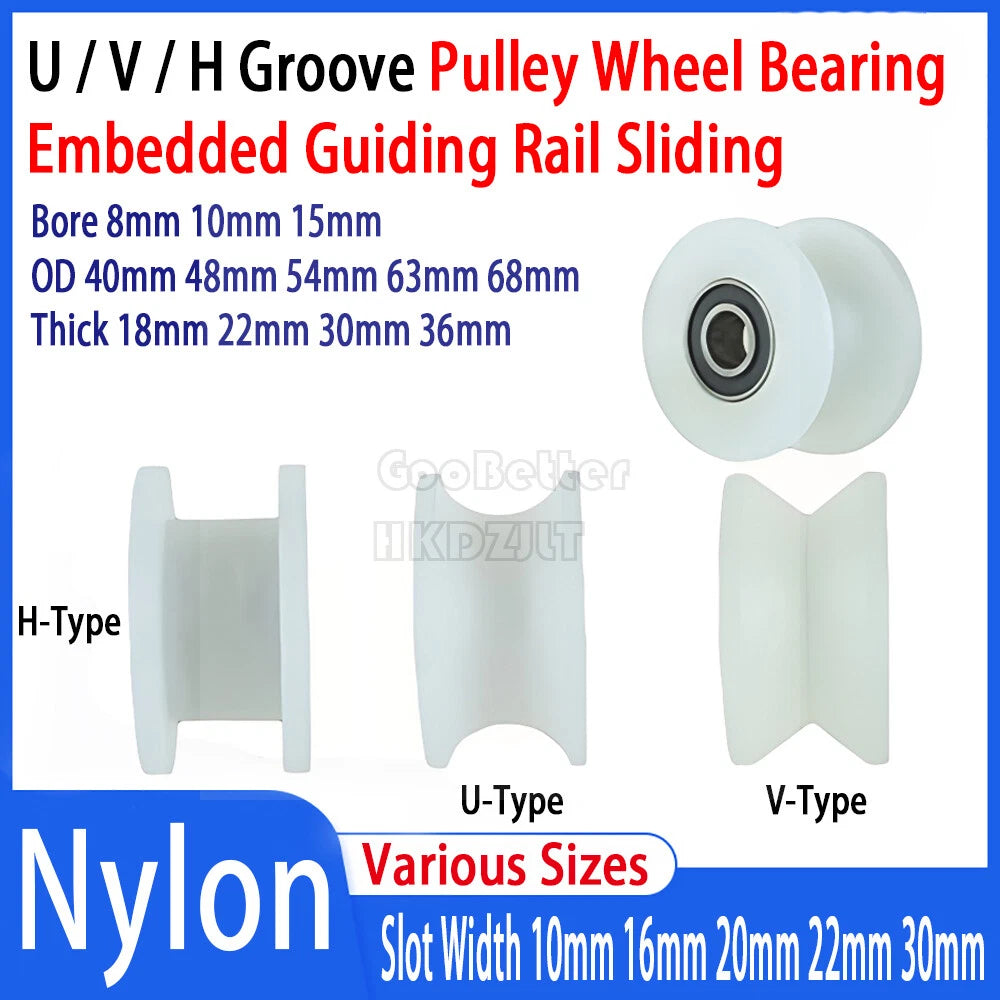 U-V-H Groove Nylon Pulley Wheel Bearing Embedded Guiding Rail Sliding Door