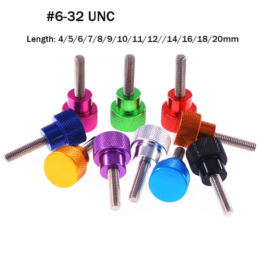 #6-32 UNC Knurled Thumb Screws – Aluminium, Anodized Colors, 4–20mm