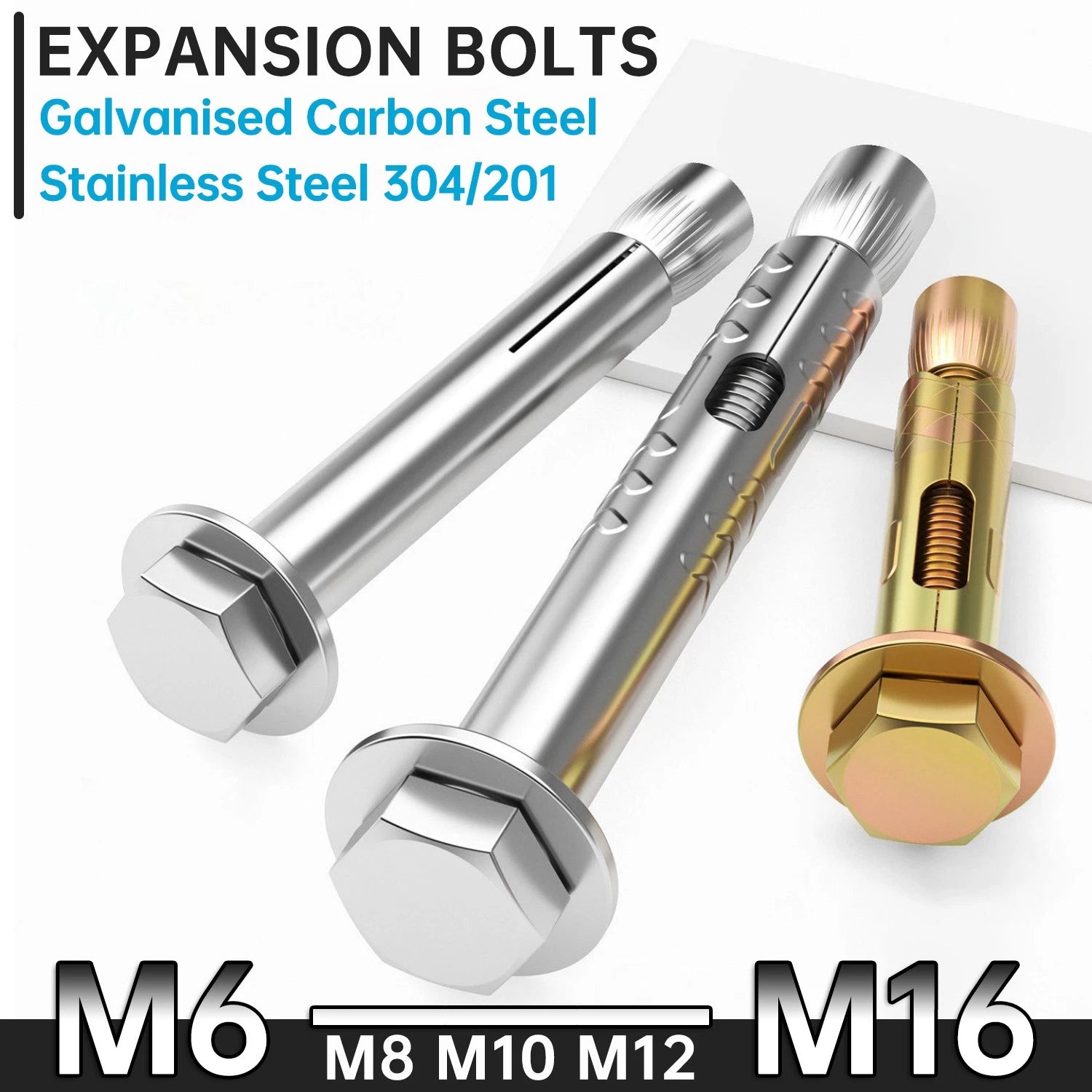 Expansion Anchor Bolts for Masonry — M6 to M16, Stainless Steel & Zinc-Coated
