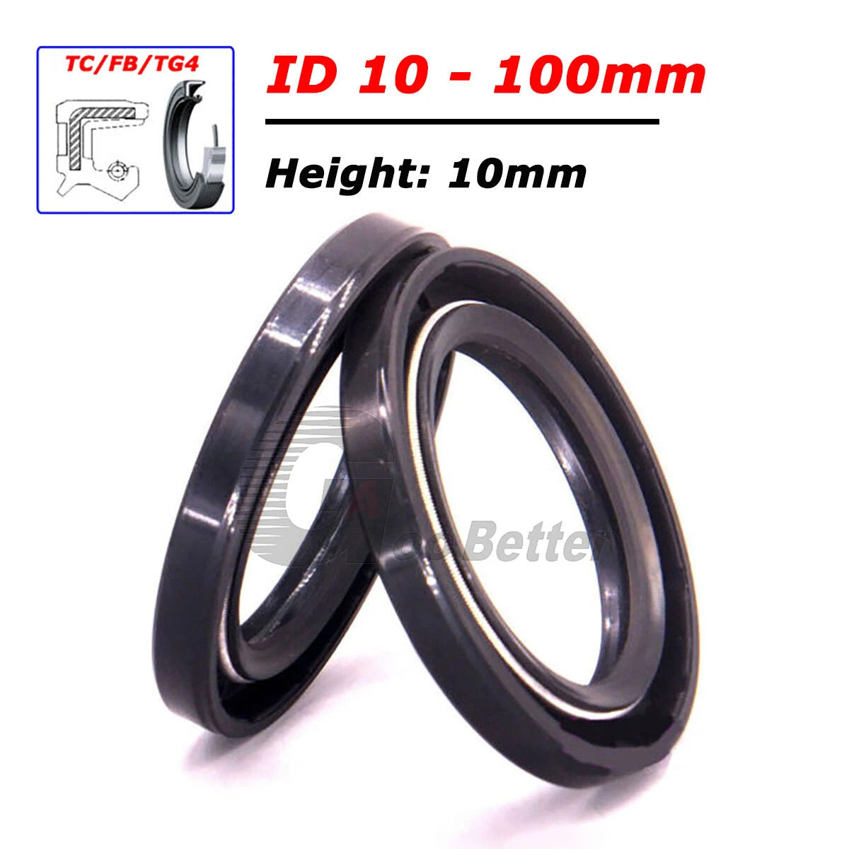 TC Skeleton Oil Seal Ring NBR Rotary Shaft Double Lip Seals ID 10~100mm-H=10mm