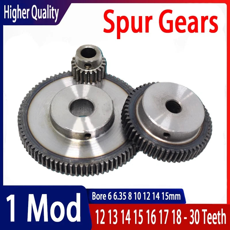 Mod 1 Steel Pinion Gear Spur Gears 12-30 Teeth 6-15mm Bore With Screw Hardened
