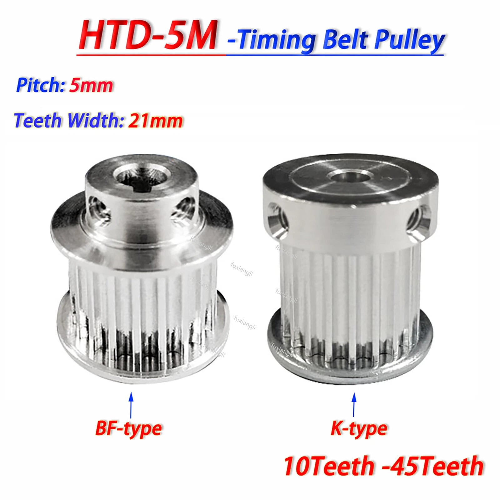 HTD-5M 10-45Teeth Timing Belt Pulley Pitch 5mm 3D Printer CNC Drive Width 21mm