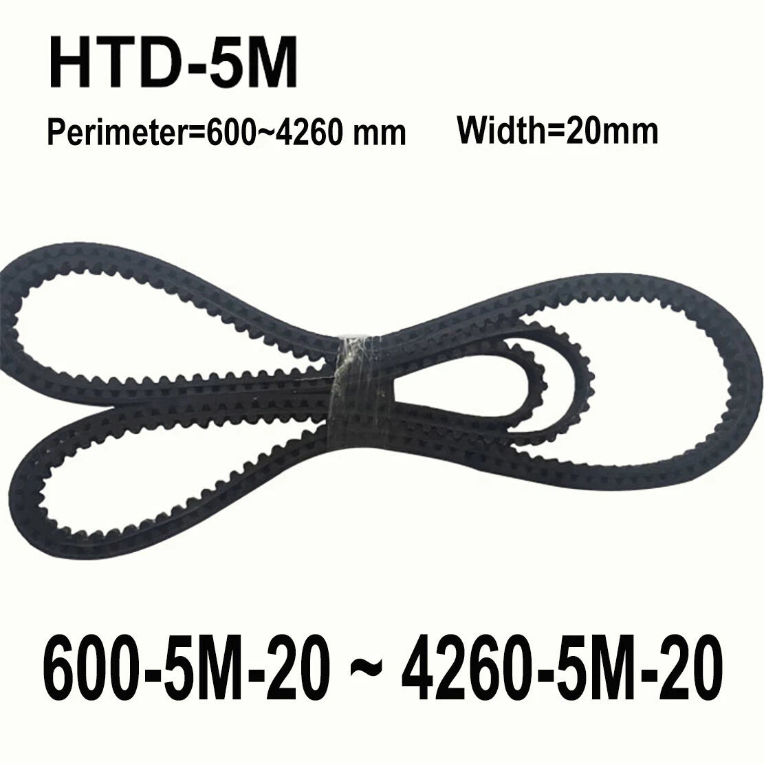 HTD 5M Timing Belt 20mm Wide — 600mm to 4260mm Closed Loop Rubber Drive Belt