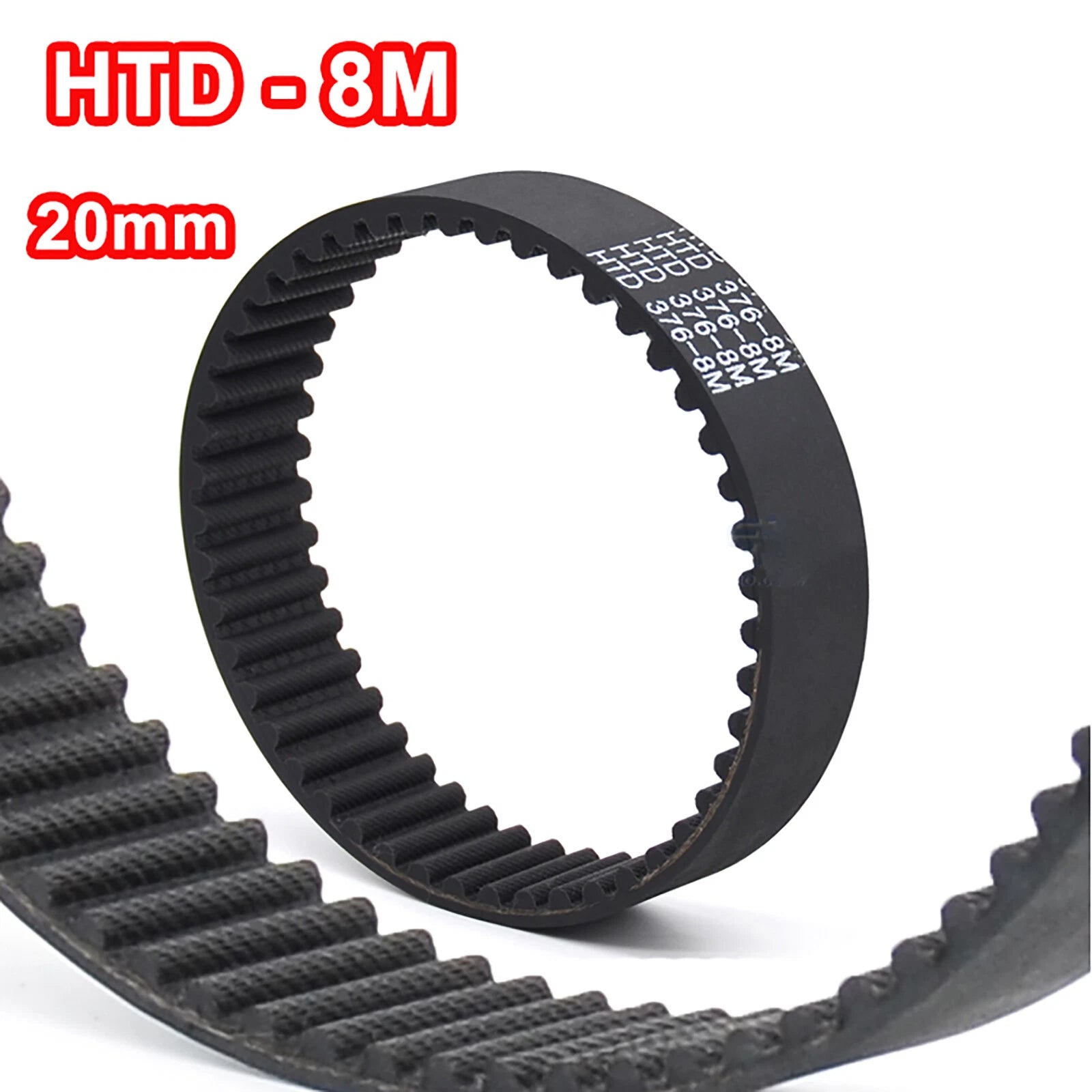 HTD 8M Timing Belt — 20mm Wide Closed Loop Rubber Drive Belt (8mm Pitch, Multiple Lengths)