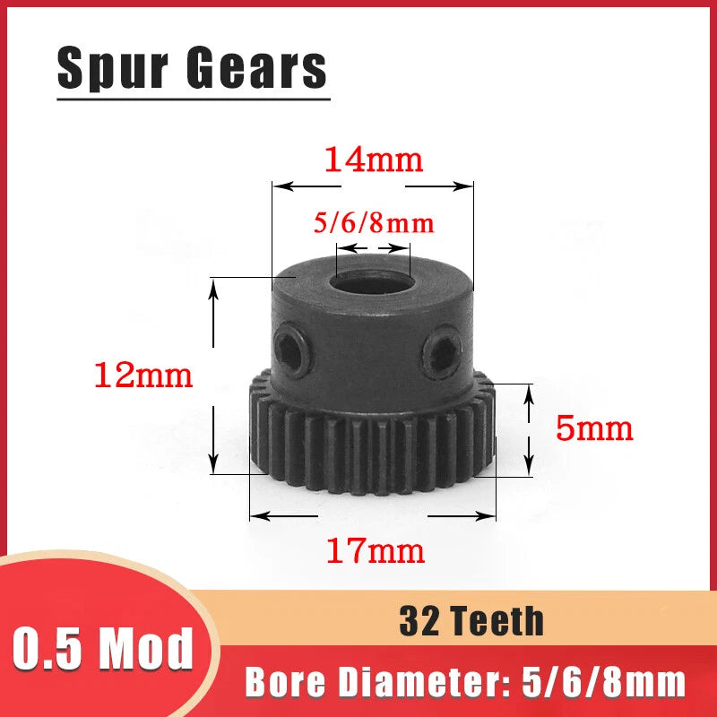 0.5 Mod 32 Teeth Spur Gear Transmission Gear With Step Bore 5/6/8mm Motor Gears