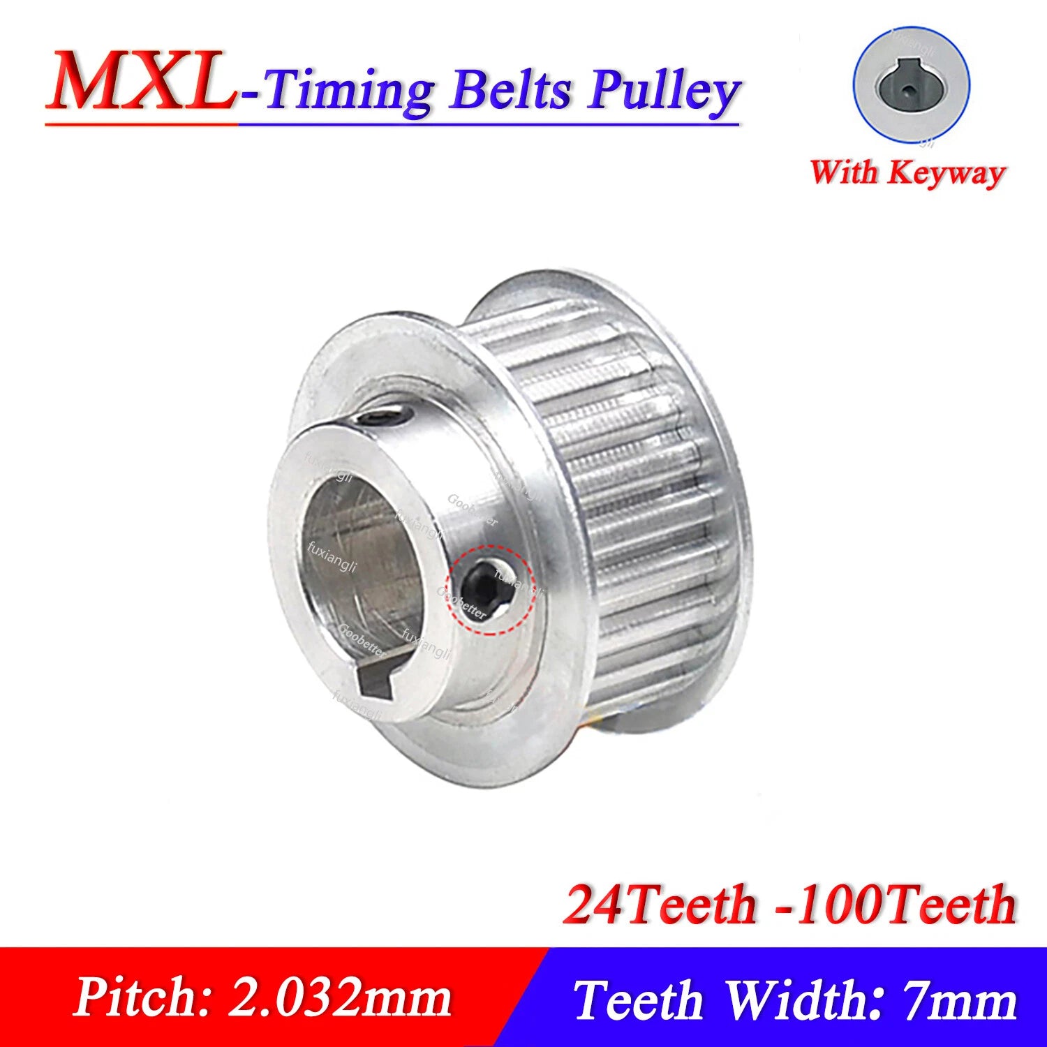 MXL 24-100Teeth Timing Belt Pulley Pitch 2.032mm With Keyway CNC Drive Width 7mm