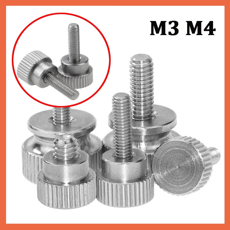 Knurled Thumb Screws Stainless Steel Hand Grip Knob Bolts M3 M4 Length 6 - 31mm