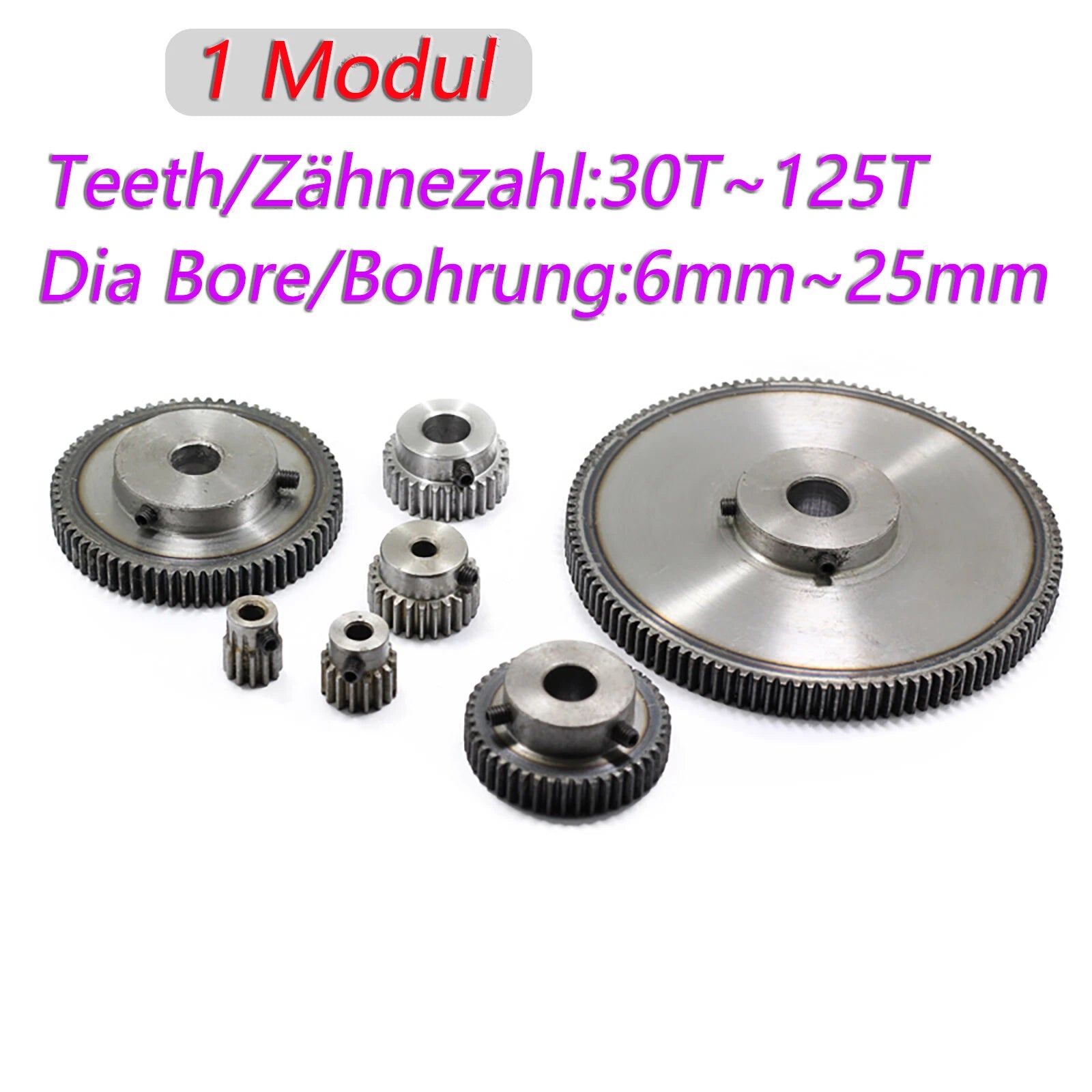 1 Mod Spur Gear Pinion C45 Steel Gear Motor Gear with Steps 30T-125T Bore 6-15mm