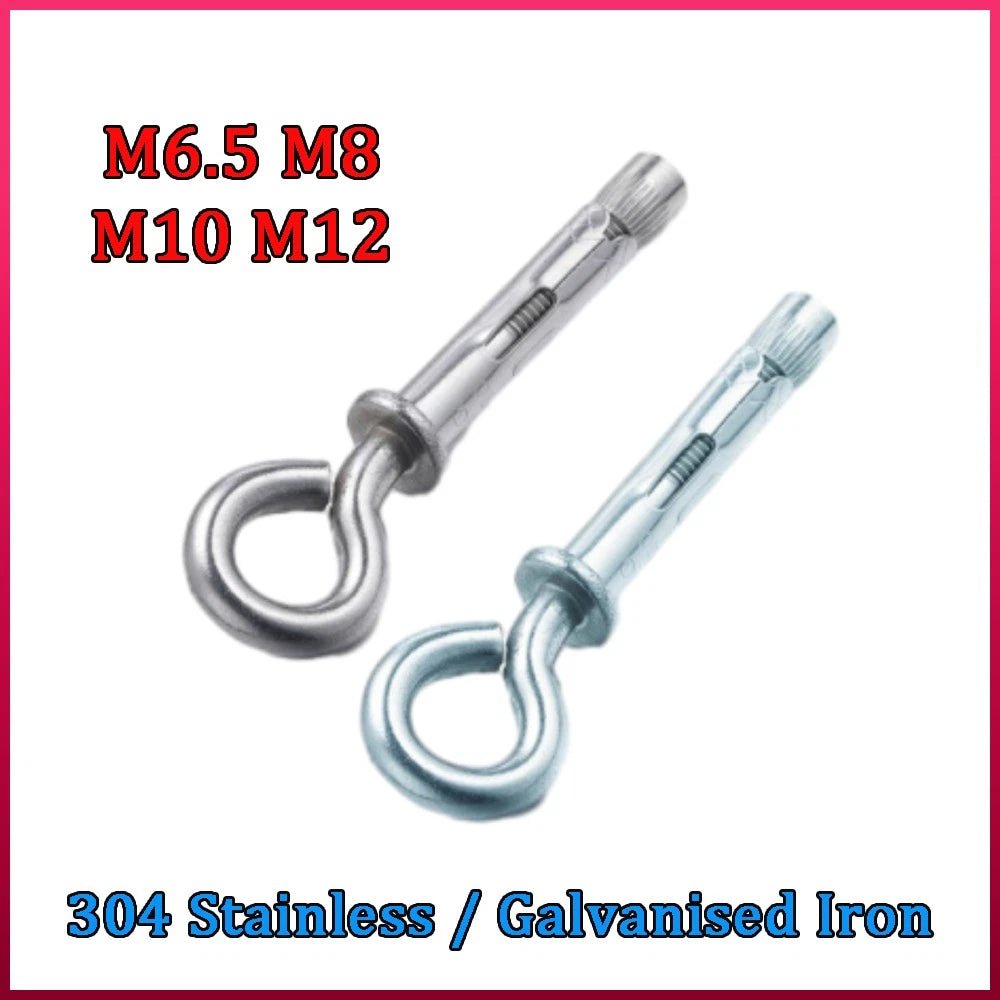 Closed Hook Eye Bolt with Expansion Anchor — Galvanised & 304 Stainless | M6.5 M8 M10 M12 - HomeDIYer