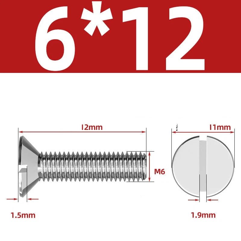 A2 Stainless Steel Slotted Countersunk Machine Screws — M1.6 to M10, Flat Head CSK Bolts - HomeDIYer