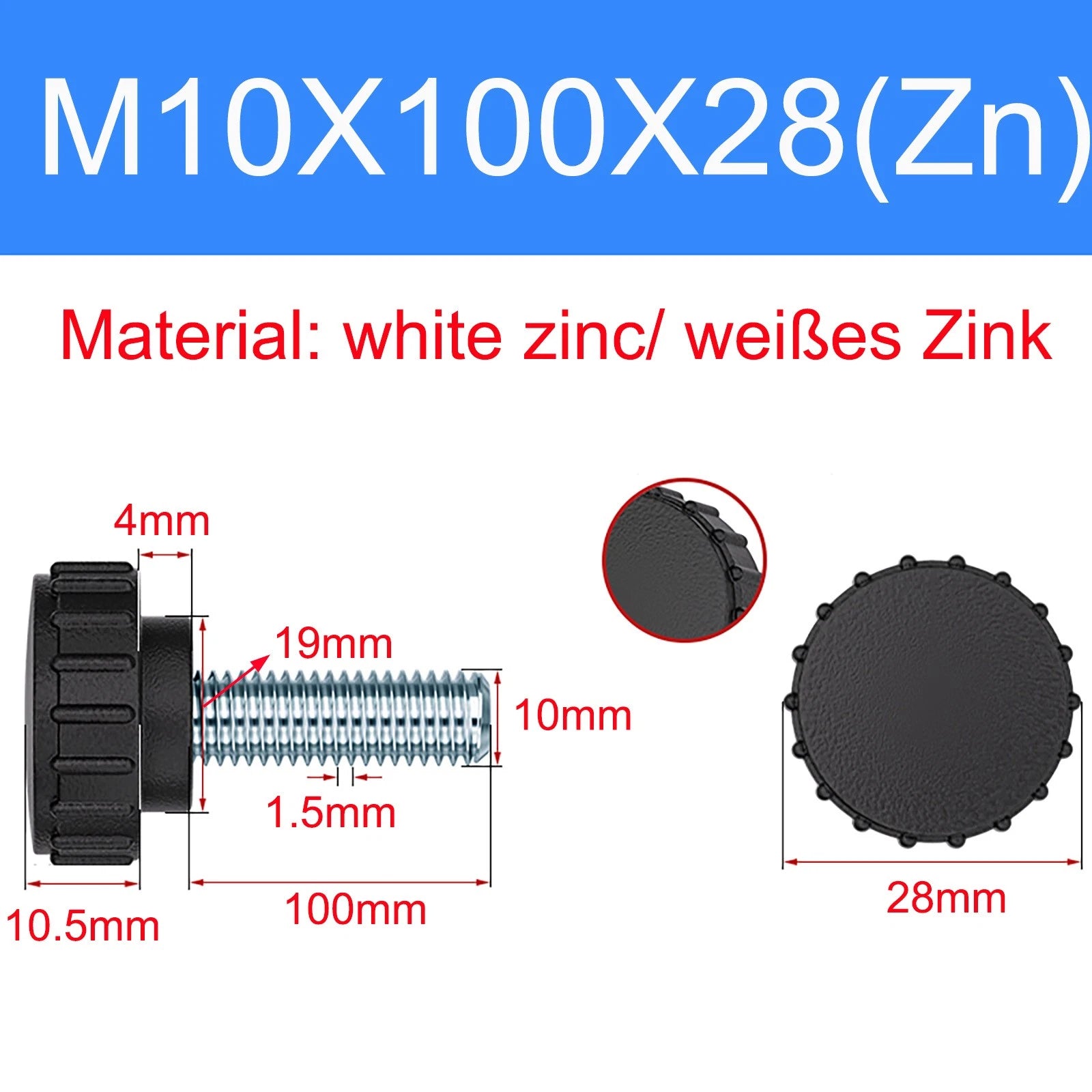 Zinc Thumb Screws with Plastic Handle — Adjustable Swivel Screws M3 to M10