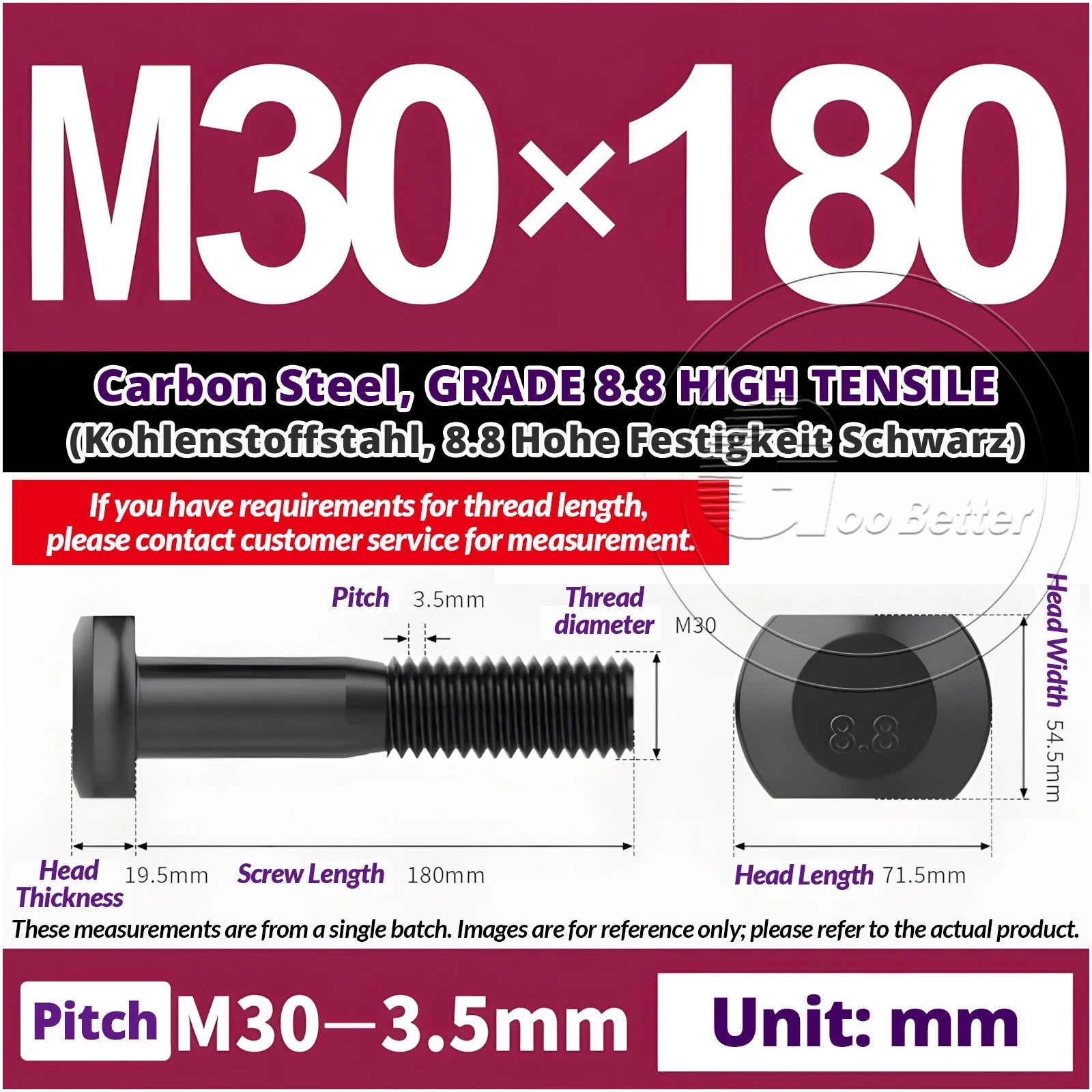 T-Slot Bolts M22 - M42 T Track Bolts 70mm to 500mm Long GRADE 8.8 HIGH TENSILE