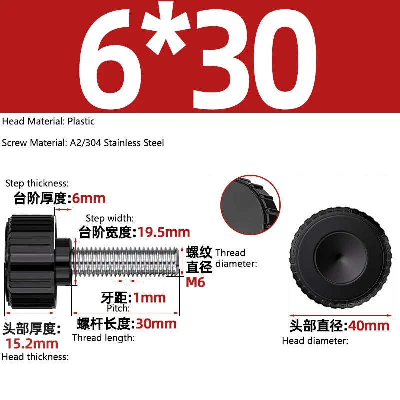 M3-M8 A2/304 Stainless Steel Plastic Knob Thumb Screws Hand Twist DIY Machinery
