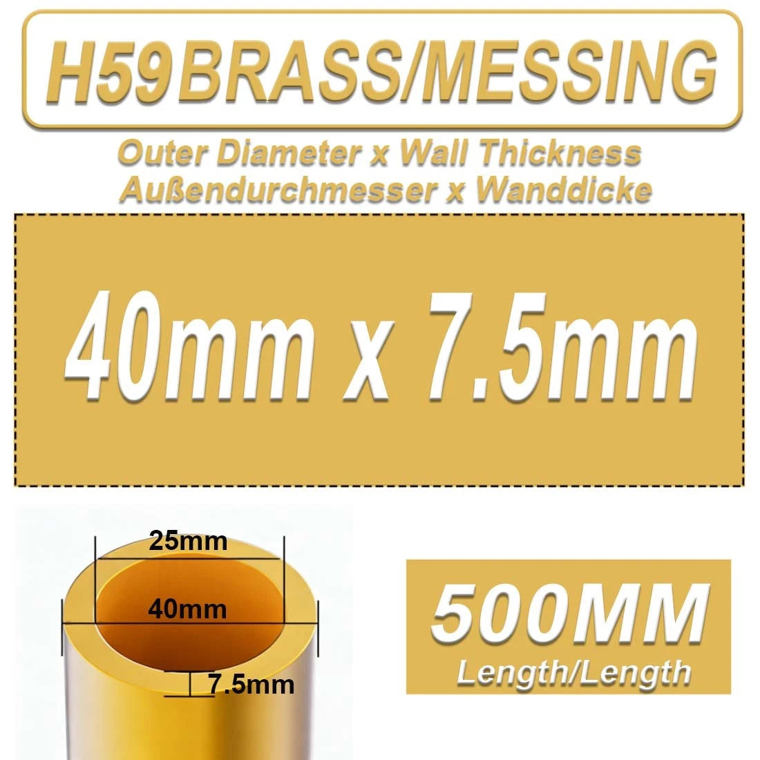 H59 Brass Round Tube 13–40mm OD × 500mm | Hollow Brass Pipe Tubing