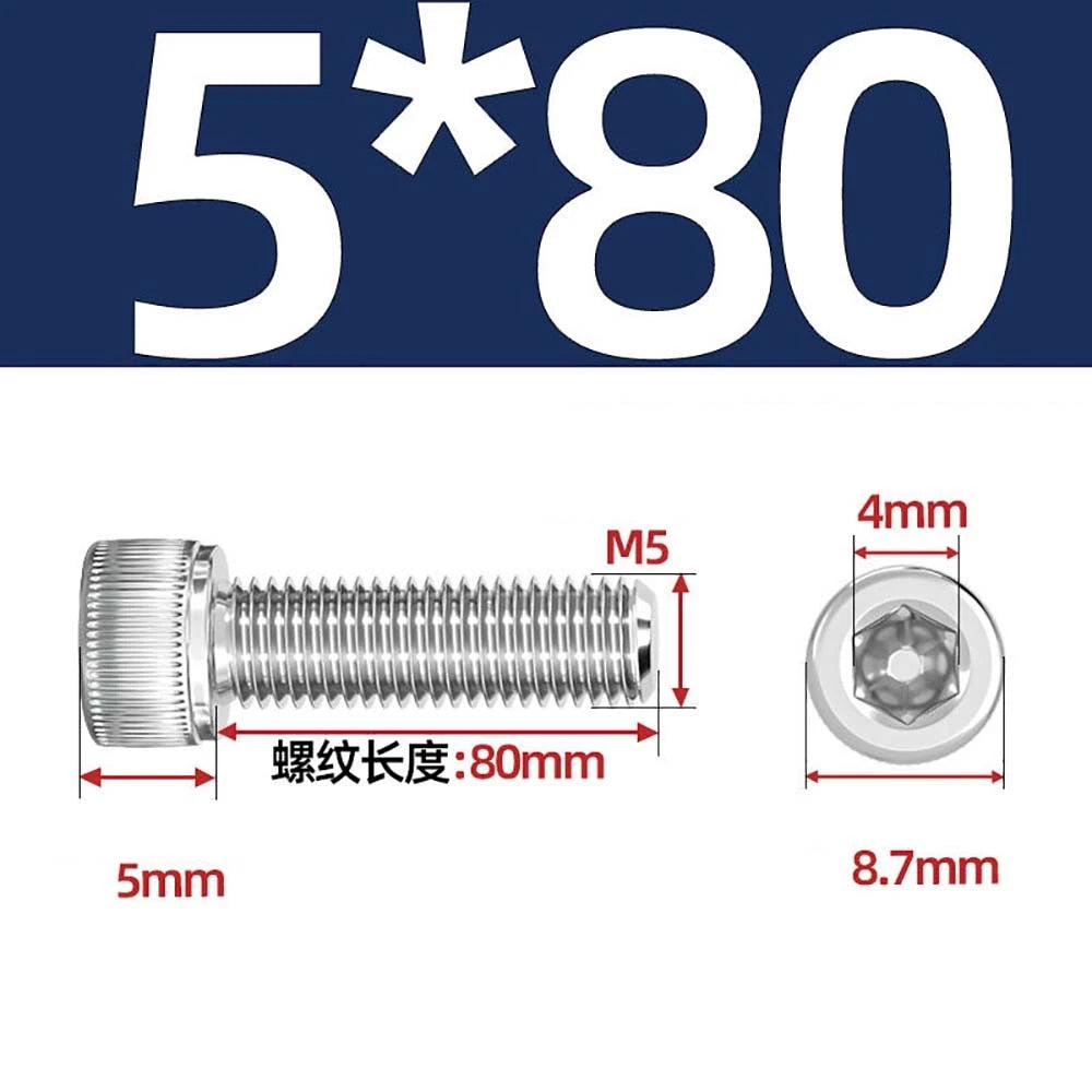 M3 M4 M5 Socket Head Cap Screws – A2 Stainless Steel, High Strength & Corrosion Resistant