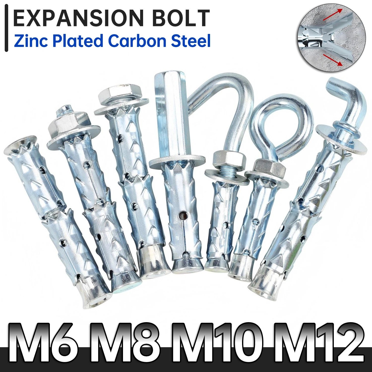 Galvanized Masonry Concrete Expansion Bolts — M6 M8 M10 M12 Wall Anchor Screws