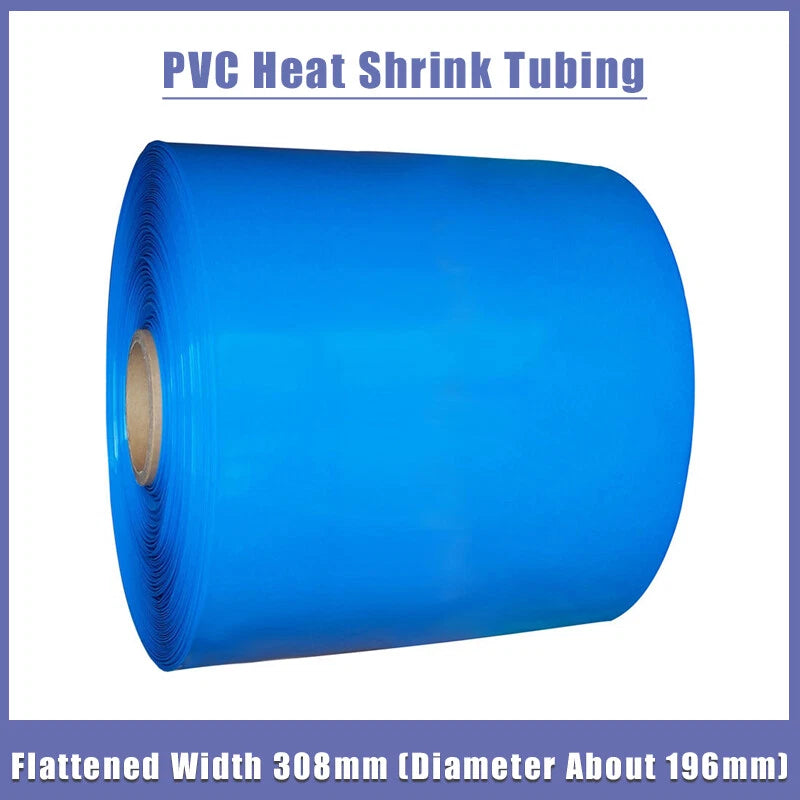 308mm Flat Width PVC Heat Shrink Tube for Battery Pack Wrapping — Blue & Black