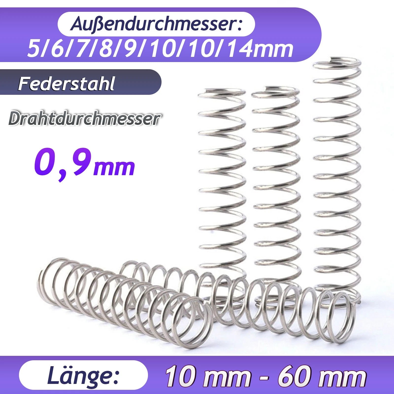 0.9mm Wire Compression Spring 5-14mm Diameter & 10-60mm Length Pressure Small