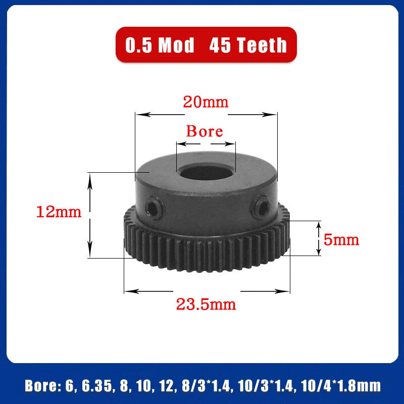 0.5 Mod 45 Teeth Spur Gears Transmission Gear With Step Motor Gears 45# Steel