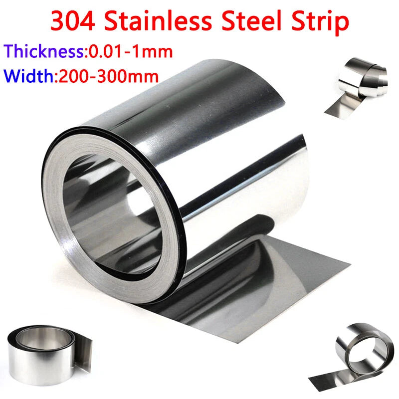 304 Stainless Steel Thin Plate Band Foil Sheet 0.05mm - 1mm Metal Strip Roll