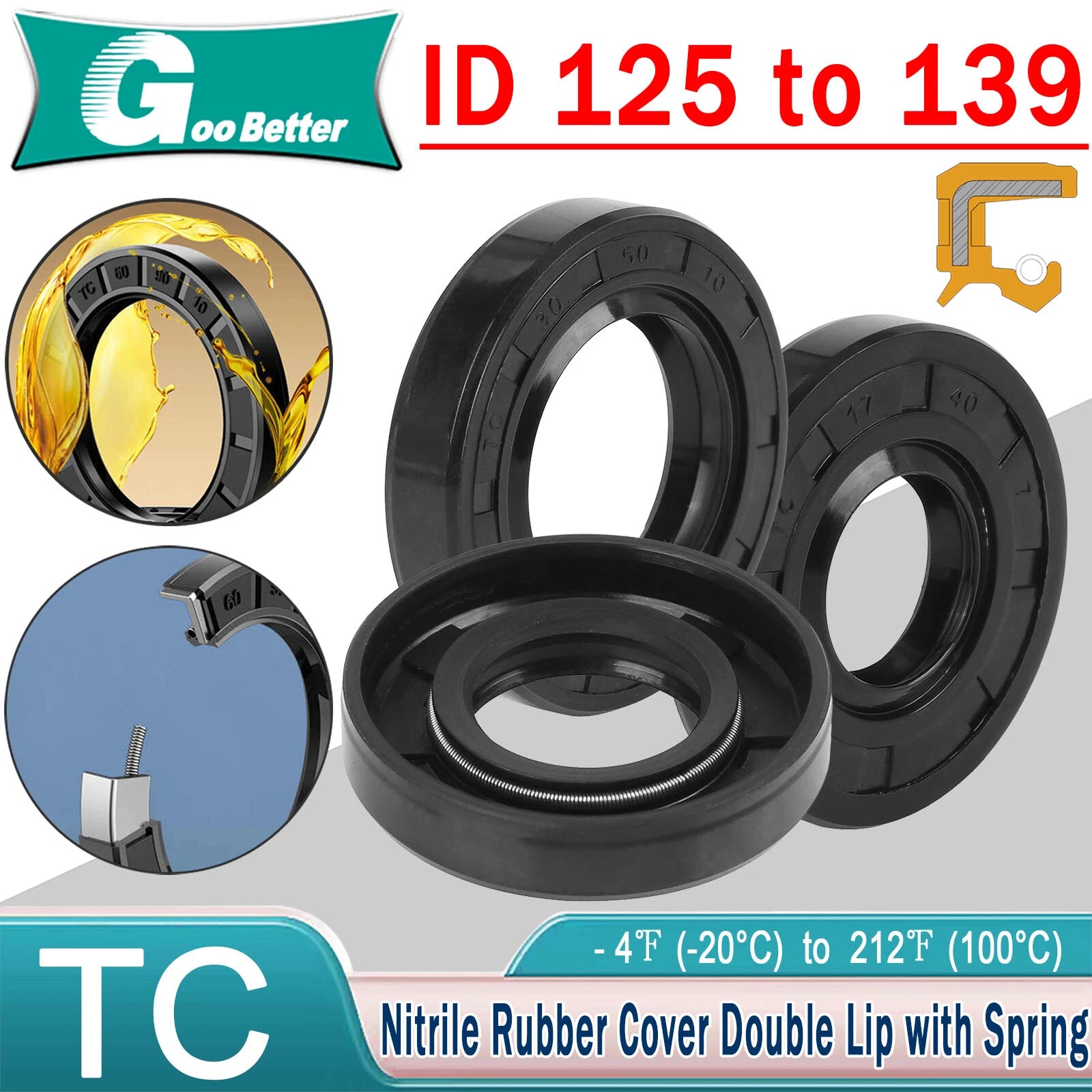 Metric Oil Shaft Seal 125mm - 139mm Dust Grease Seal TC Double Lip w  Spring